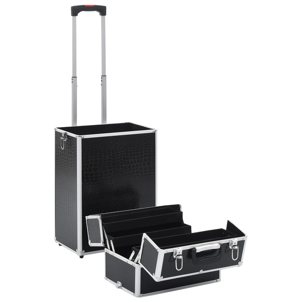 Make-up Trolley Aluminium Black with Crocodile Pattern